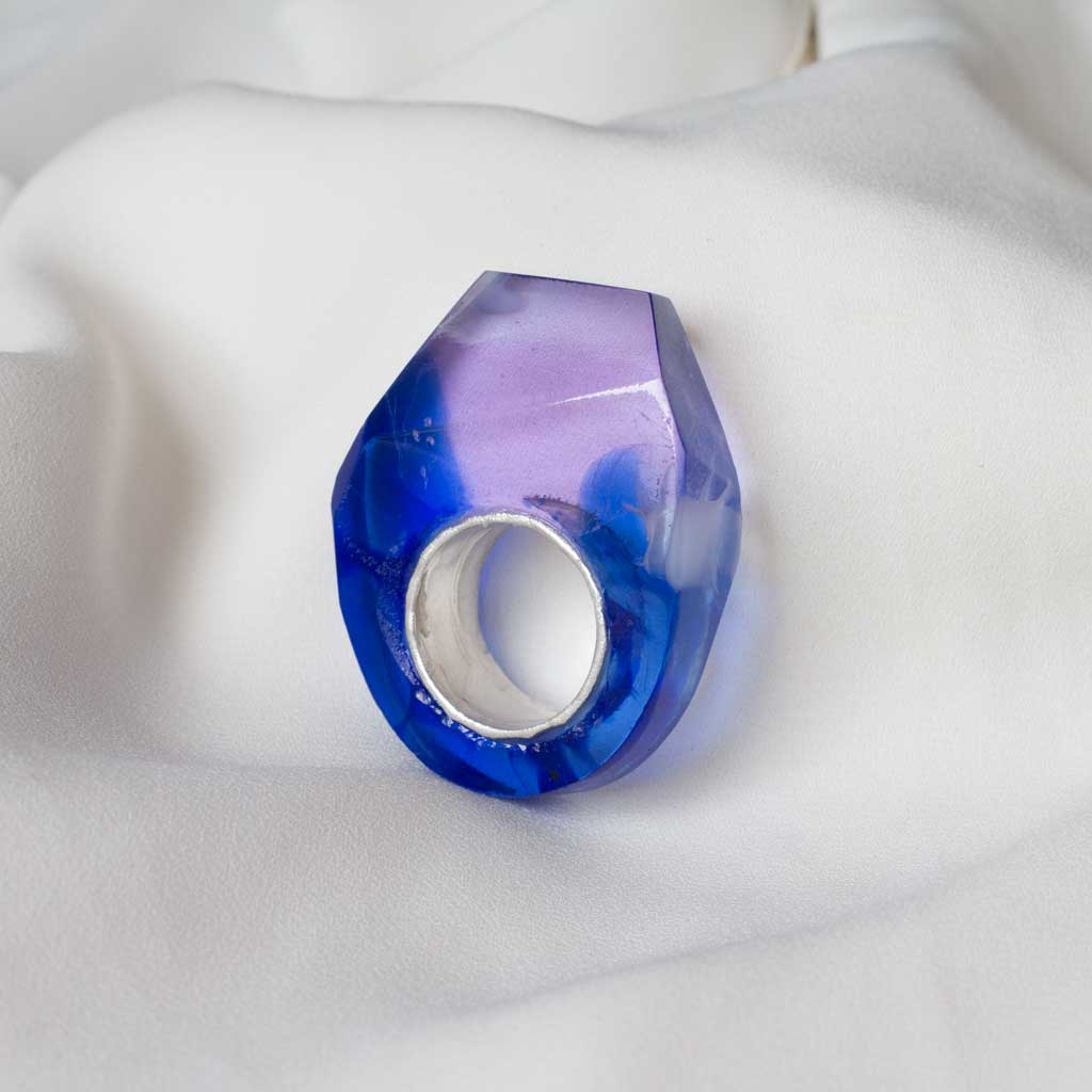 Anillo Azul Cobalto G | Colección Vidrio y Plata