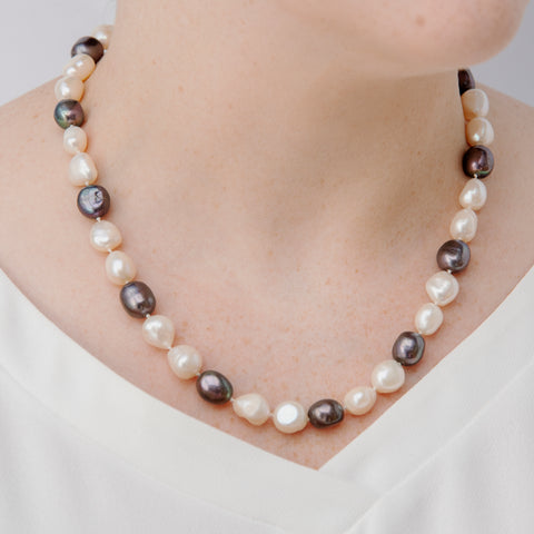 Collar 1v Perlas Combinadas Cierre de Plata